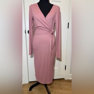Pink Lily size small mauve ribbed long sleeve semi-wrap dress